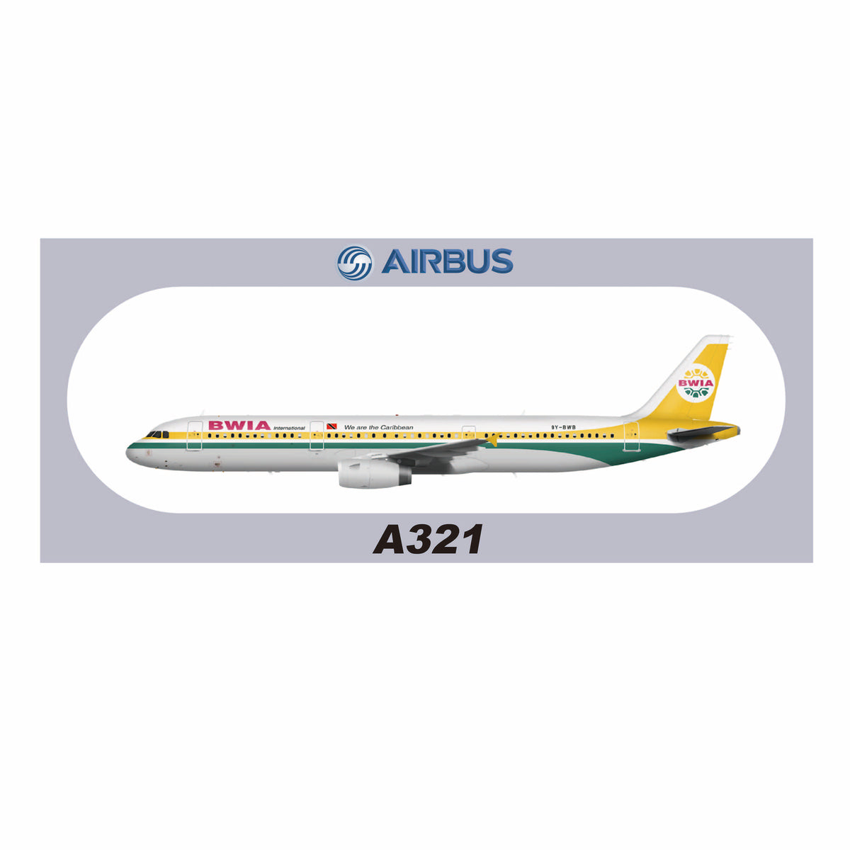 RBF BWIA A321 20x8.8CM STICKER S-R-321-BWB